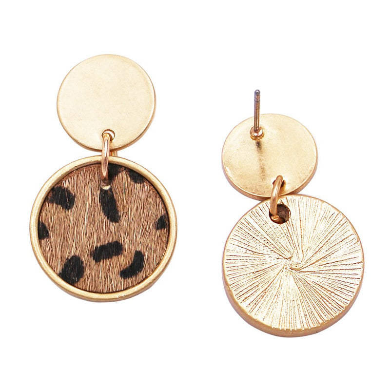 Get Wild Genuine Leather Cowhide Animal Safari Leopard Spot Hypoallergenic Post Earrings, 1.25"