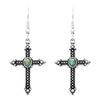 Rosemarie's Religious Gifts Women's Textured Metal Cross With Turquoise Howlite Dangle Earrings, 1.75"