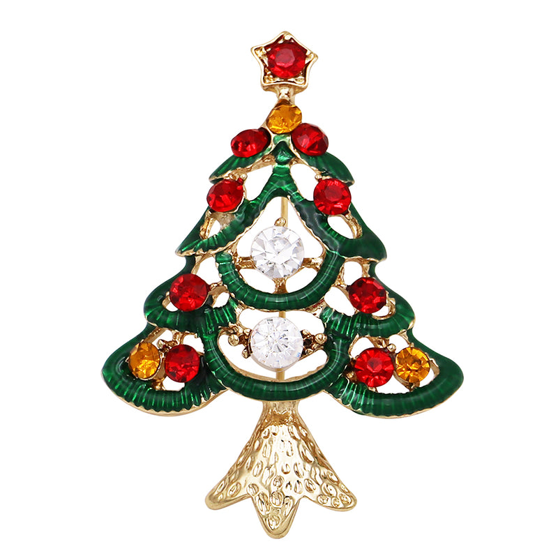 Traditional Sparkling Rhinestone Christmas Tree Holiday Rhinestone Brooch Pin
