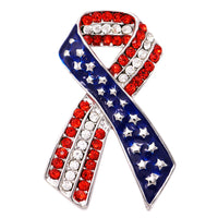 Red White and Blue American Flag Ribbon Large Brooch Pin Independence Day War Veteran
