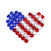 Women's USA Patriotic American Flag Crystal Heart Brooch Lapel Pin, 1.5"