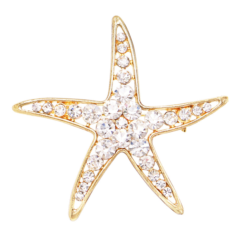 Stunning Glass Crystal Starfish Brooch Lapel Pin, 2"