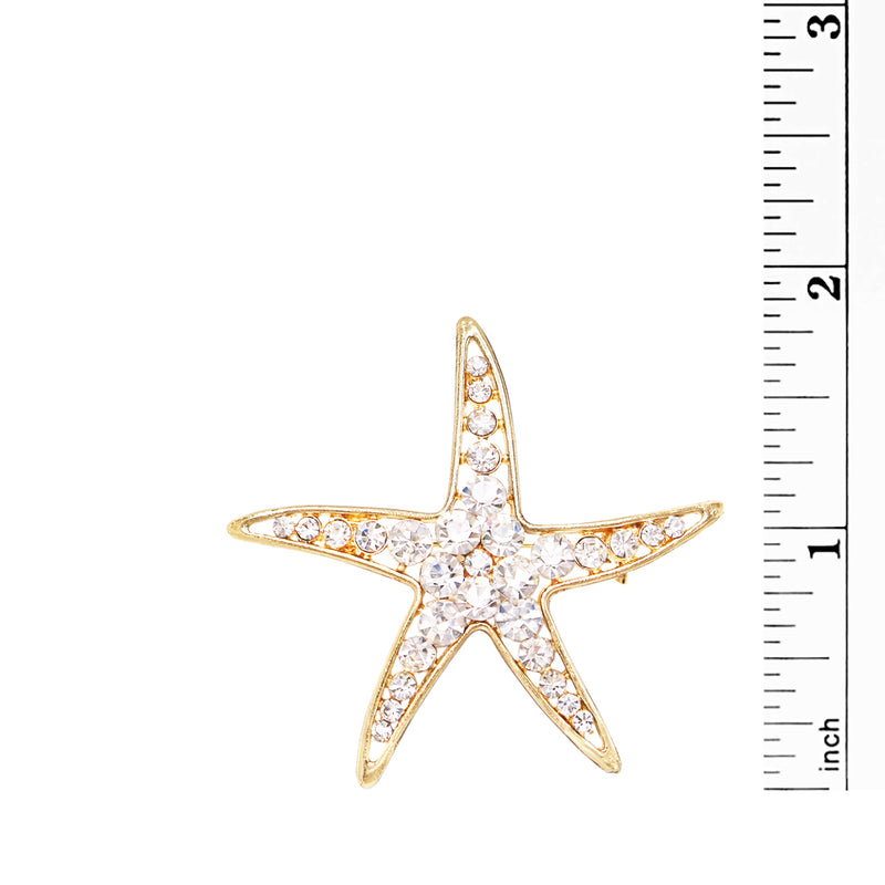 Stunning Glass Crystal Starfish Brooch Lapel Pin, 2"