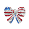 July 4th Patriotic Holiday Red White And Blue Enamel With Crystal Accents USA Flag Themed Liberty Bow Lapel Pin Brooch, 1"