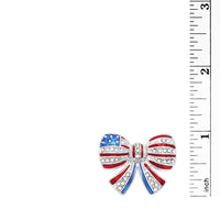 July 4th Patriotic Holiday Red White And Blue Enamel With Crystal Accents USA Flag Themed Liberty Bow Lapel Pin Brooch, 1"