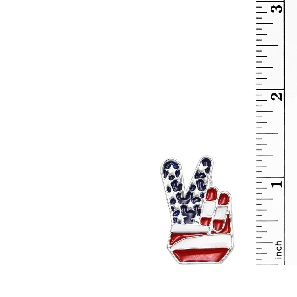 Patriotic USA Flag Peace Hand Sign Enamel Brooch Pin, 1.25"