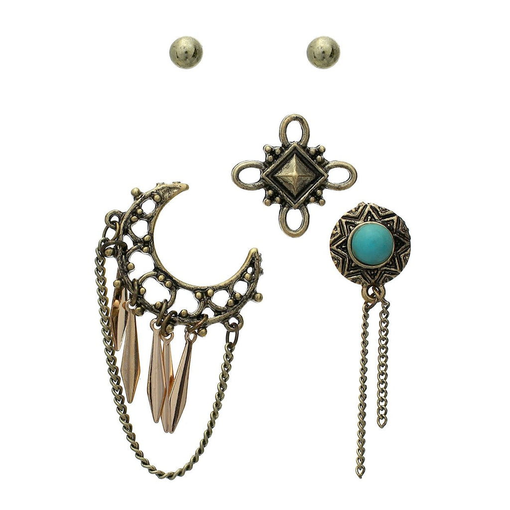 Simple Stud Earrings and Western Pin Set (Gold)