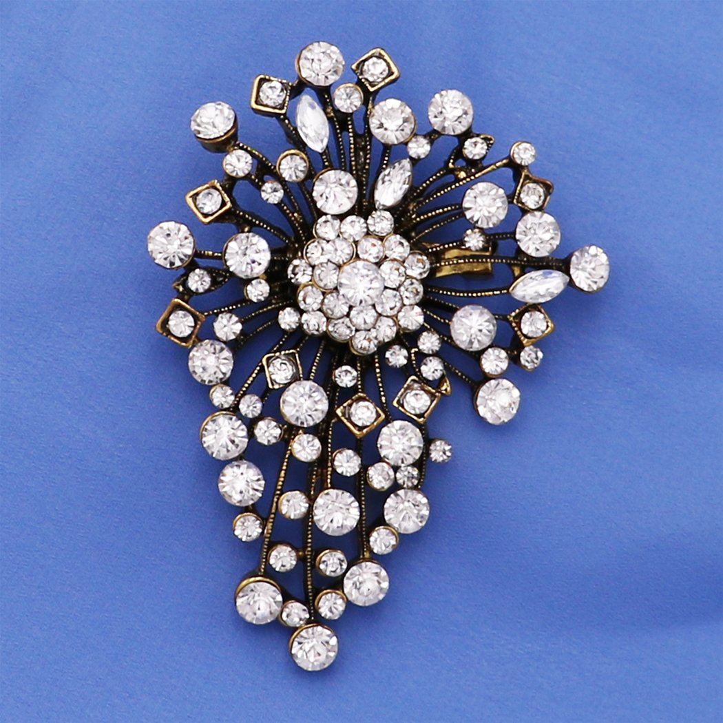 Vintage Silver Tone Clear Rhinestone Pearl Flower Brooch, Flower Brooches  for Women, Rhinestone Pearl Crystal Pins 