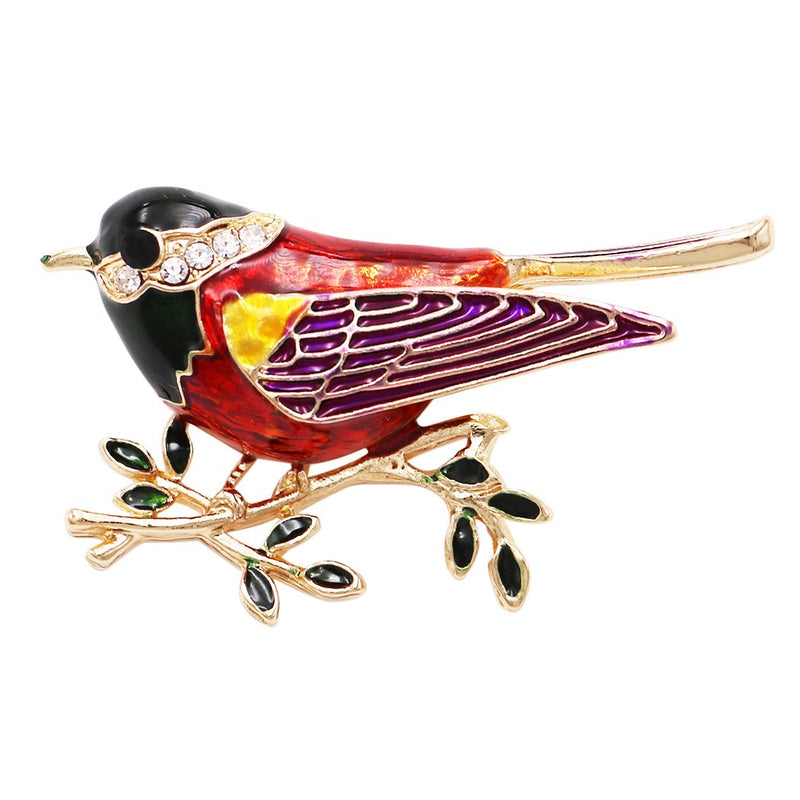 Bright Enamel and Rhinestone Sparrow Bird Statement Brooch Lapel Pin, 2"