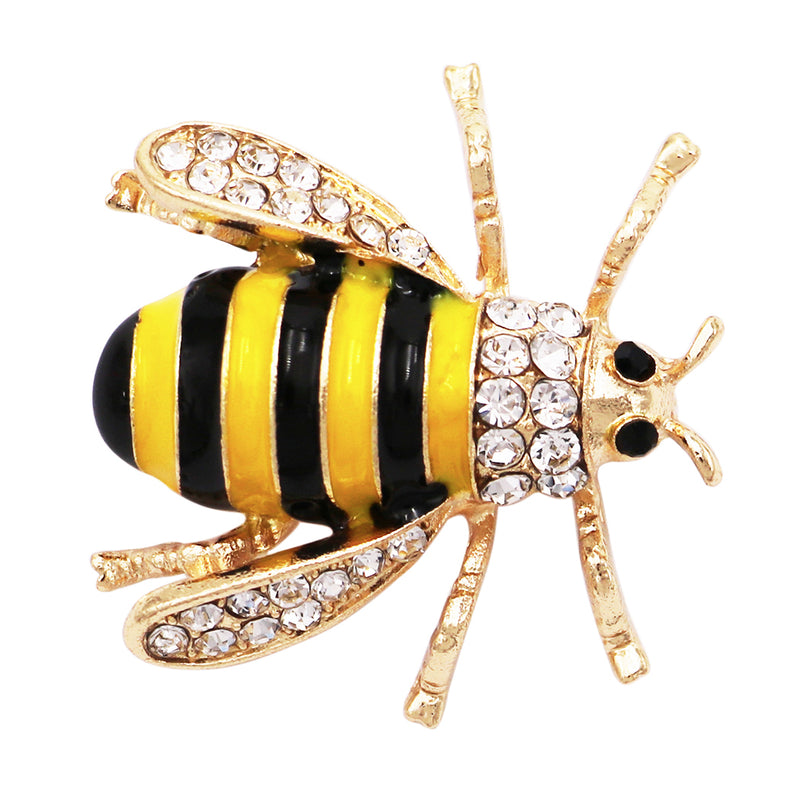 Women's Summertime Fun Little Honey Bee Crystal Enamel Statement Brooch Lapel Pin, 1.25"