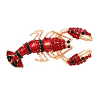 Whimsical Sea Creature Crystal Enamel Lobster Statement Brooch Lapel Pin, 2"