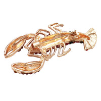 Whimsical Crystal Enamel Lobster Statement Brooch Lapel Pin, 2"