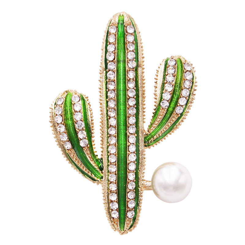 Women's Large Faux Pearl Christmas Cactus Statement Brooch Lapel Pin, 1.75"
