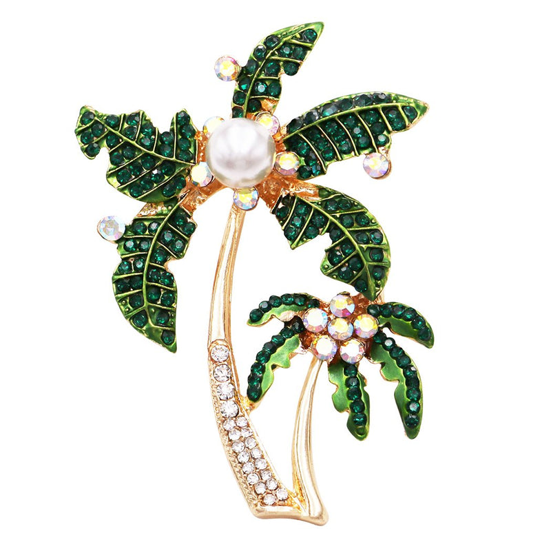 pin palm plant Fun Pave Crystal Double Palm Tree Statement Brooch Lapel Pin, 2.25"
