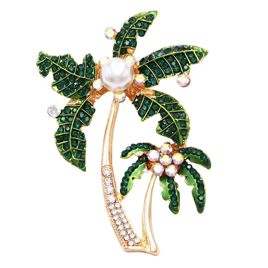 pin the coconut on the palm tree Fun Pave Crystal Double Palm Tree Statement Brooch Lapel Pin, 2.25
