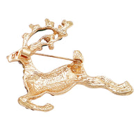 Sparkling Pave Crystal Rhinestone Reindeer Christmas Holiday Brooch Pin