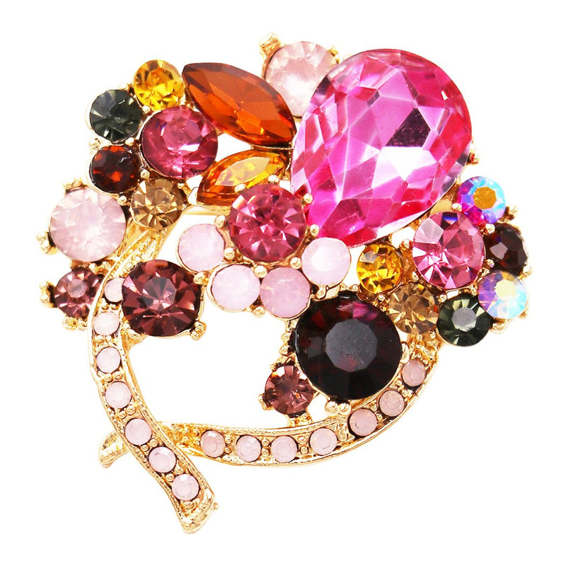 Women's Glass Crystal Teardrop Bouquet Statement Brooch Lapel Pin 1.75"