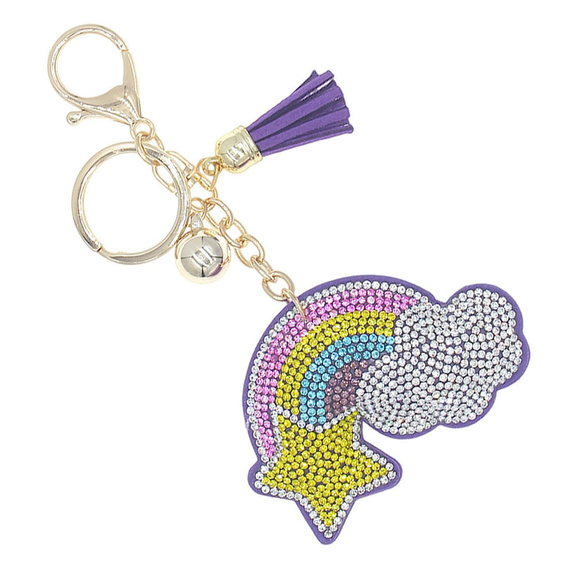 Plush Sparkling Keychain Fob Handbag Charm (Rainbow)