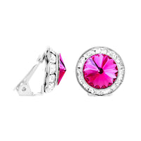 Timeless Classic Statement Clip On Earrings Made with Swarovski Crystals, 15mm-20mm (15mm, Fuchsia Pink Silver Tone)