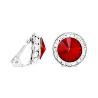 Timeless Classic Statement Clip On Earrings Made with Swarovski Crystals, 15mm-20mm (15mm, Light Siam Red Silver Tone)