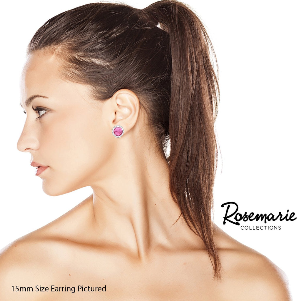 Timeless Classic Statement Clip On Earrings Made with Swarovski Crystals, 15mm-20mm (15mm, Rose Pink Silver Tone)