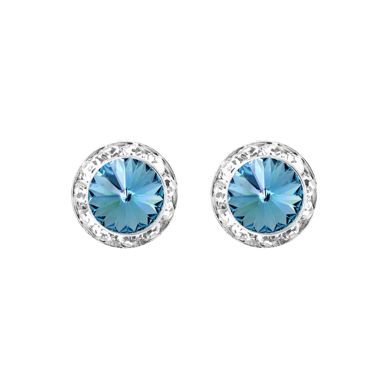 Timeless Classic Hypoallergenic Post Back Halo Earrings Made With Swarovski Crystals, 15mm-20mm (15mm, Aqua Blue Silver Tone)