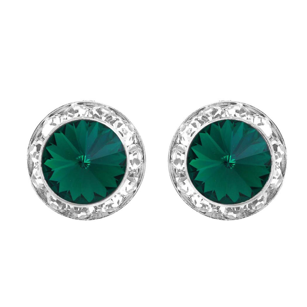 Timeless Classic Hypoallergenic Post Back Halo Earrings Made With Swarovski Crystals, 15mm-20mm (15mm, Emerald Green Silver Tone)