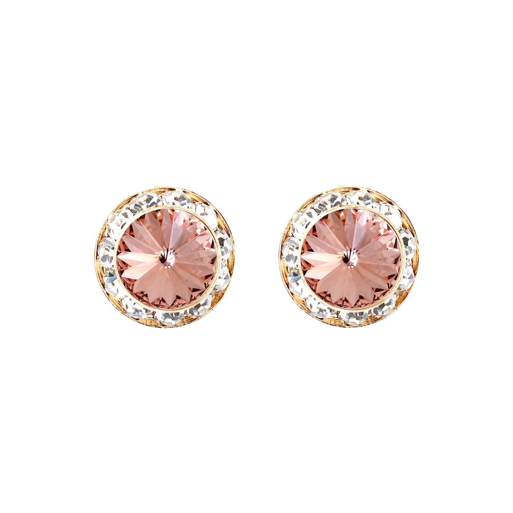 Timeless Classic Hypoallergenic Post Back Halo Earrings Made With Swarovski Crystals, 15mm-20mm (15mm, Light Peach Crystal Gold Tone)