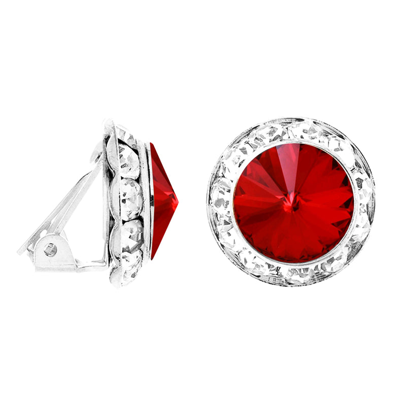 Timeless Classic Statement Clip On Earrings Made with Swarovski Crystals, 15mm-20mm (20mm, Light Siam Red Silver Tone)
