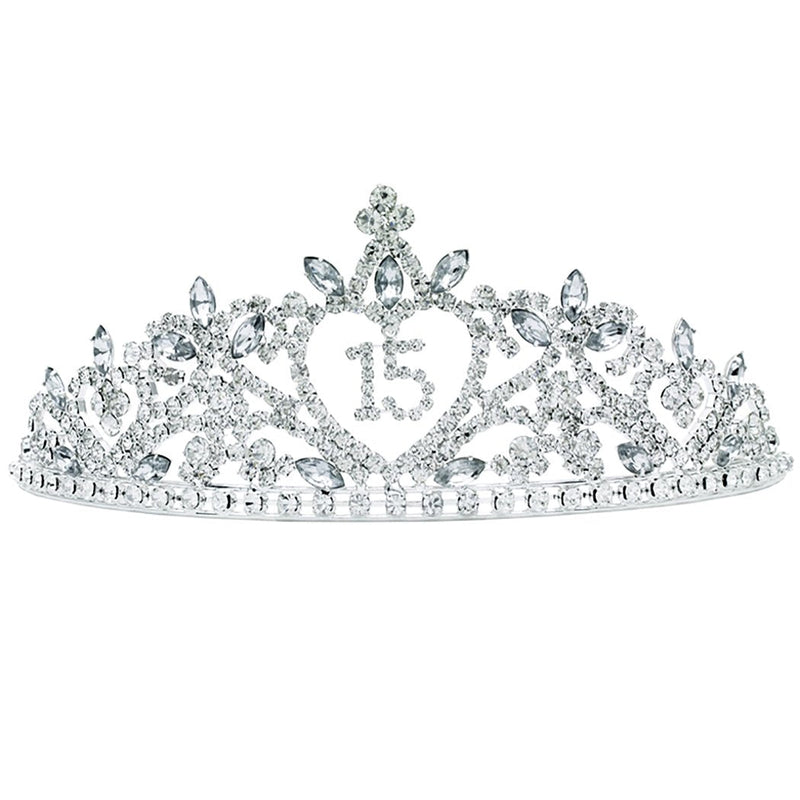Special Birthday Tiara Crown Headband (Quinceanera 15 Silver Tone)