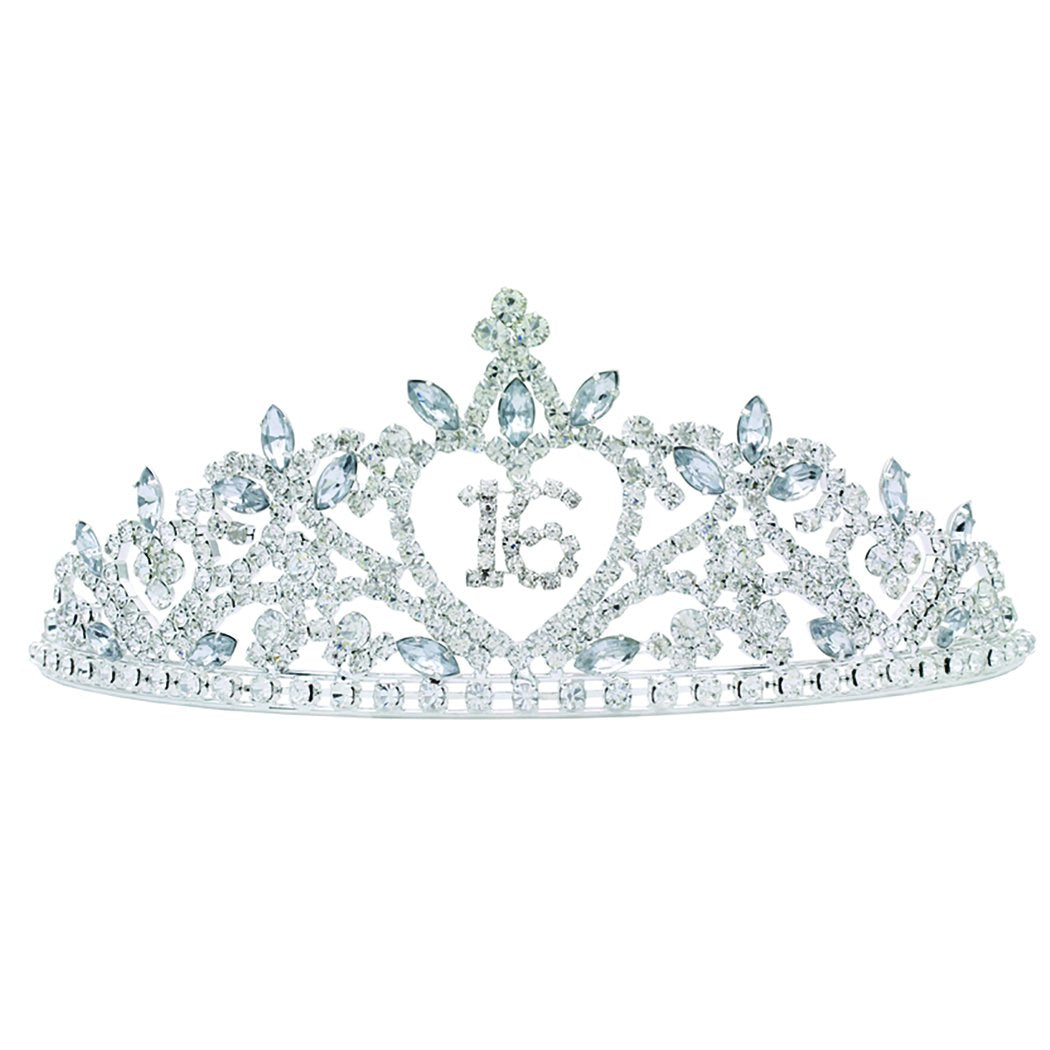 Special Birthday Tiara Crown Headband (Sweet 16 Silver Tone)
