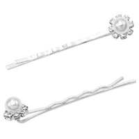 Beautiful Crystal Rhinestone with Simulated Pearl Flower Hair Clip Bobby Pins