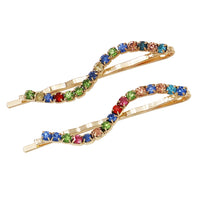 Hair Clip Wavy Rhinestone Bobby Pins (Multicolor/Gold Tone)