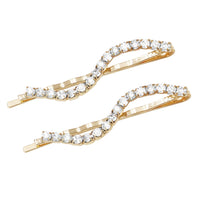 Hair Clip Wavy Rhinestone Bobby Pins (Clear/Gold Tone)