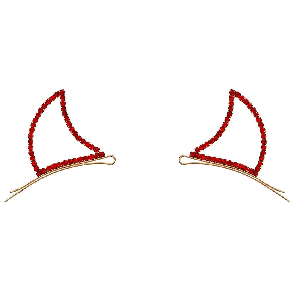 Devil Horn Rhinestone Hair Clip Bobby Pins (red)