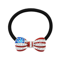 Women's Sparkling Crystal and Enamel USA Flag Ponytail Hair Tie Band Accessory