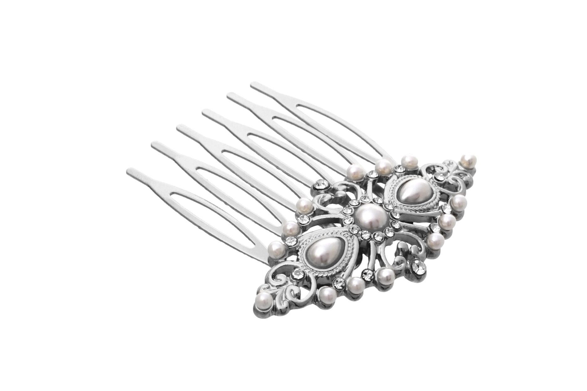 Bridal Headpiece Faux Pearl and Glass Crystal Hair Comb (Silver)