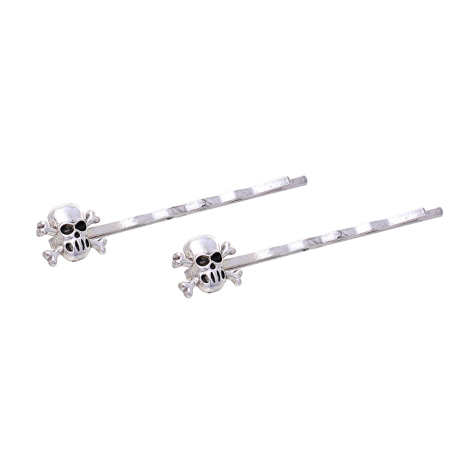 Spooktacular Fun Halloween Hair Clip Bewitching Bobby Pins Set Of 2 (Skull And Crossbones Silver Tone)
