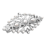 Statement Simulated Pearl and Rhinestone Hair Clip Barrette (silver tone)