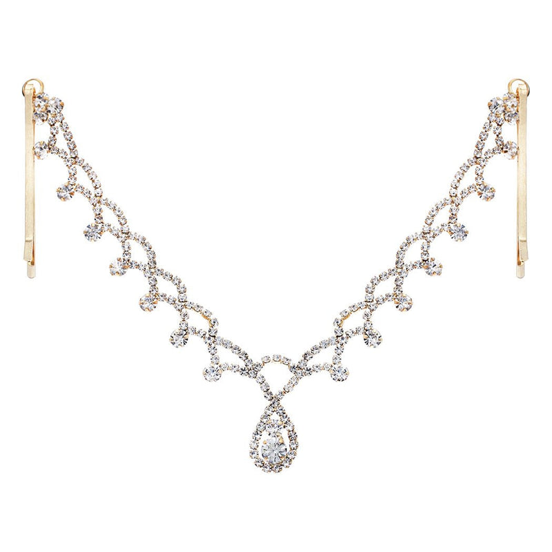 Crystal Rhinestone Teardrop Tikka Hair Comb Head Chain (Gold)