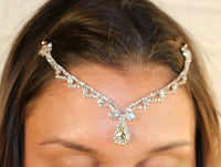 Teardrop Crystal Rhinestone Tikka Hair Comb Head Chain (Silver Tone)