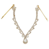 Beautiful Teardrop Crystal Rhinestone Tikka Hair Comb Head Chain (Gold Tone)