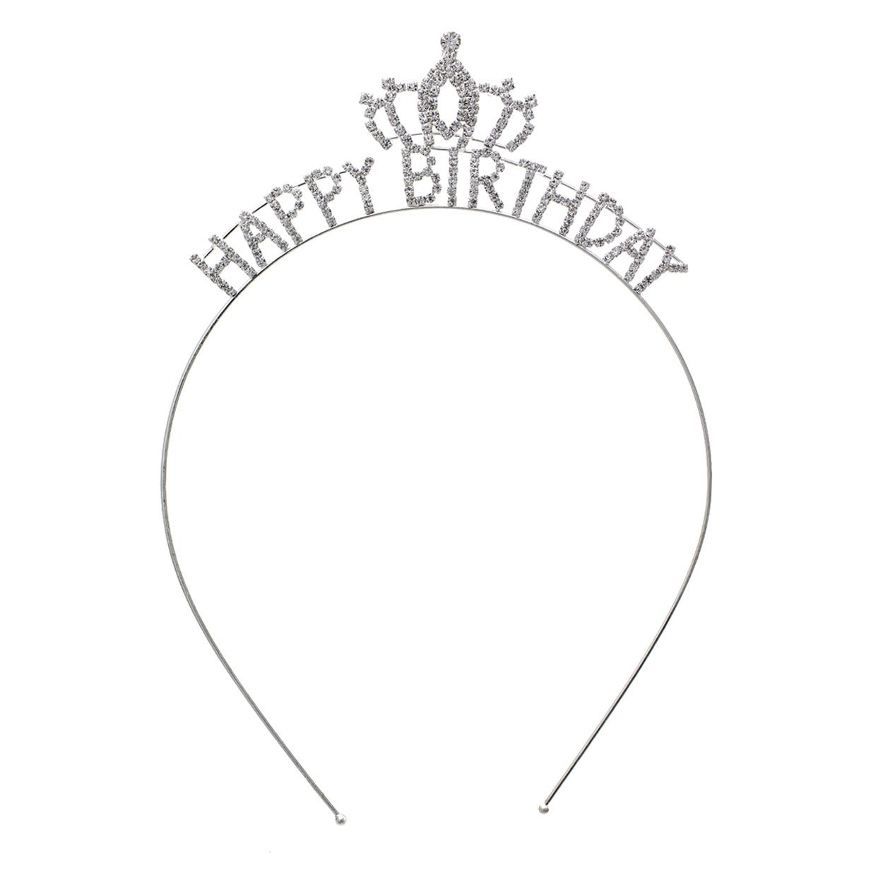 Happy Birthday Crown Rhinestone Crystal Embellished Silver Tone Tiara Headband