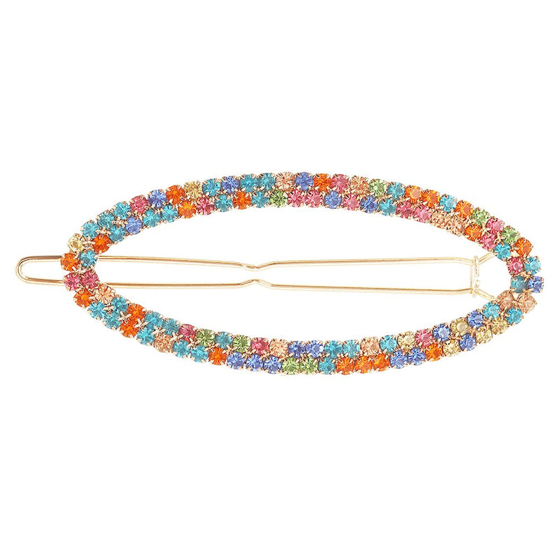 Stunning Oval Crystal Rhinestone Hair Barrette Clip (Gold Tone/Multicolor)