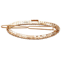 Stunning Oval Crystal Rhinestone Hair Barrette Clip (Gold Tone/Black and Clear)