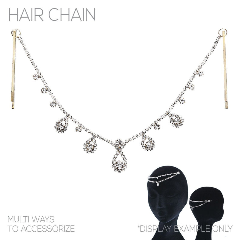 Draping Teardrop Crystal Rhinestone Tikka Hair Comb Circlete Diadem Head Chain Crown Tiara, 8" (Gold Tone)