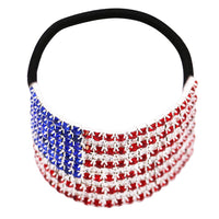Women's USA Red White and Blue Crystal Embellished Flag Ponytail Holder