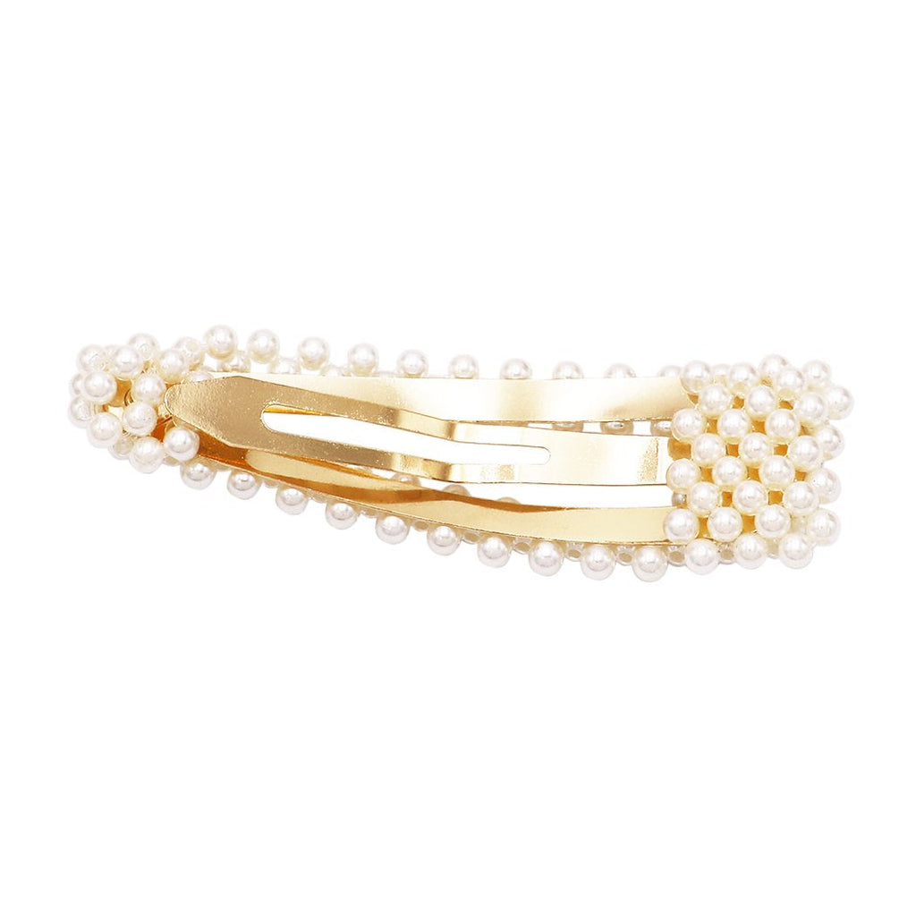 Single Hair Barrette No Slip Snap Clip With Simulated Pearls 3.5"