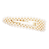 Single Hair Barrette No Slip Snap Clip With Simulated Pearls 3.5