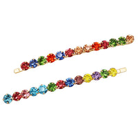 Set of 2 Colorful 6mm Crystal Rhinestone Hair Clip Bobby Pins Hair Barrette Accessories, 3.5" (Rainbow/Gold Tone)